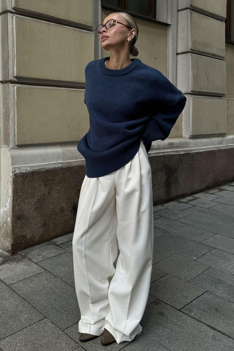 Pullover Damen grau oversized mit Rundhalsausschnitt - 10 - Atelier-Zofia