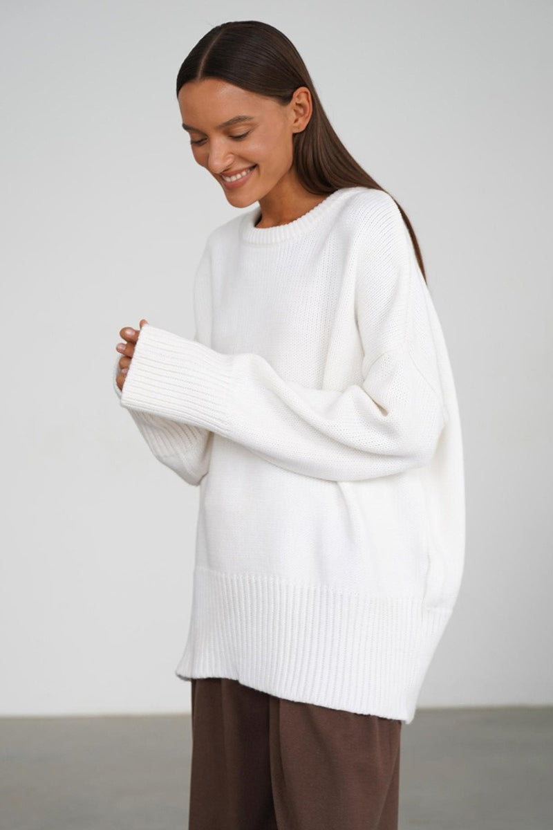 Pullover Damen grau oversized mit Rundhalsausschnitt - 11 - Atelier-Zofia