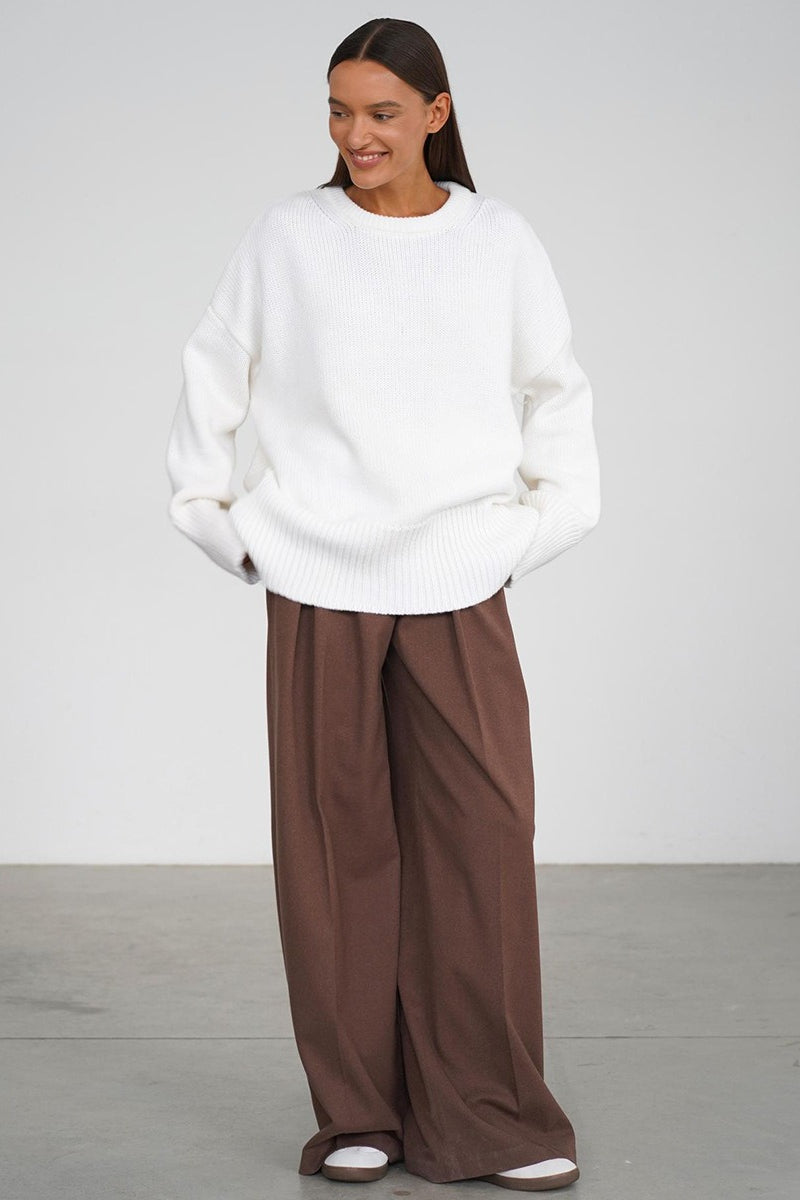 Pullover Damen grau oversized mit Rundhalsausschnitt - 12 - Atelier-Zofia
