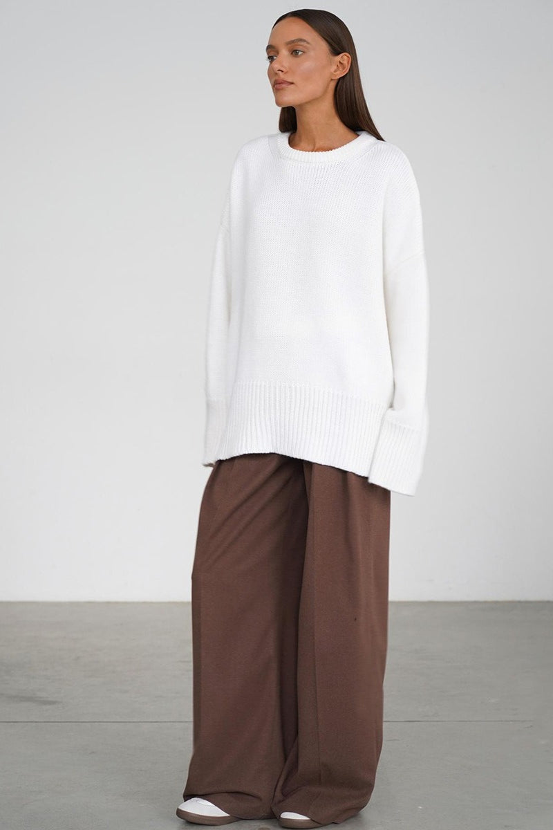 Pullover Damen grau oversized mit Rundhalsausschnitt - 13 - Atelier-Zofia