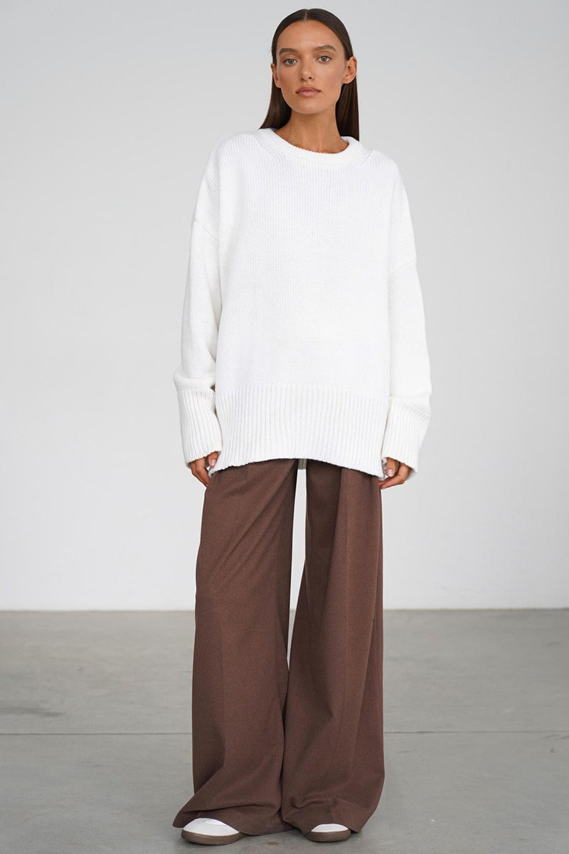 Pullover Damen grau oversized mit Rundhalsausschnitt - 14 - Atelier-Zofia