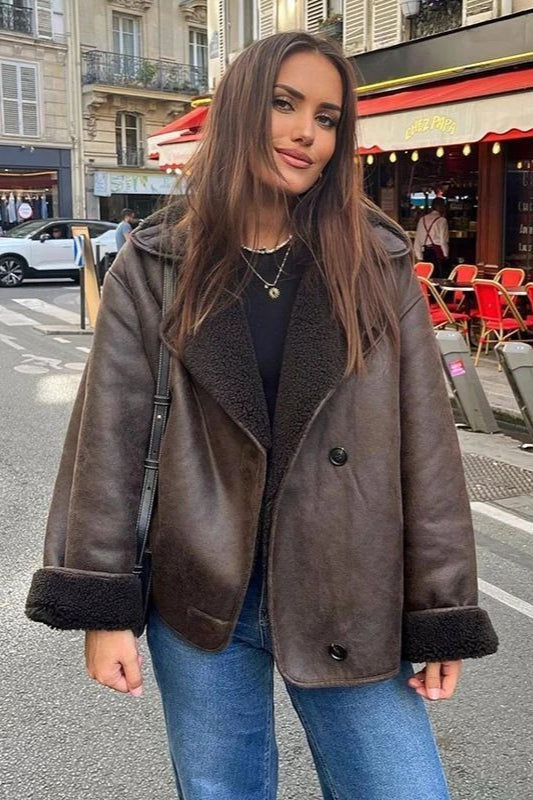 Jacke Damen braun oversized mit breitem Revers - 1 - Atelier-Zofia