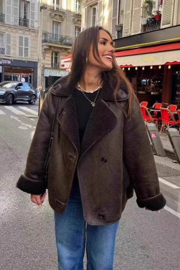 Jacke Damen braun oversized mit breitem Revers - 2 - Atelier-Zofia