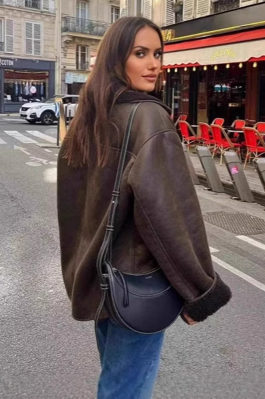 Jacke Damen braun oversized mit breitem Revers - 3 - Atelier-Zofia