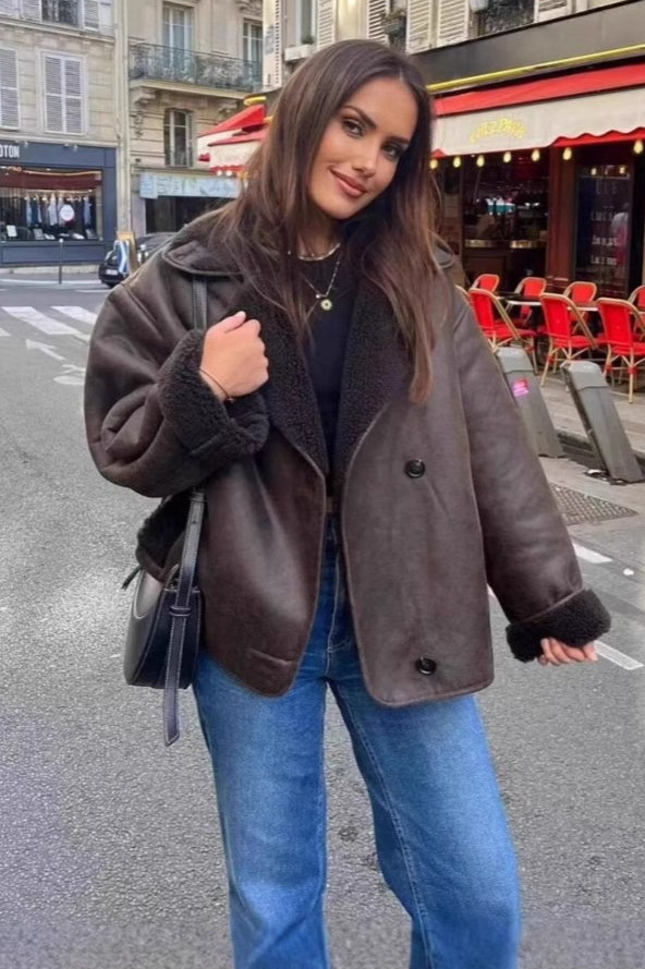 Jacke Damen braun oversized mit breitem Revers - 4 - Atelier-Zofia