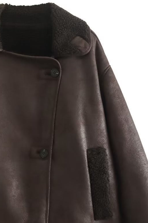 Jacke Damen braun oversized mit breitem Revers - 5 - Atelier-Zofia