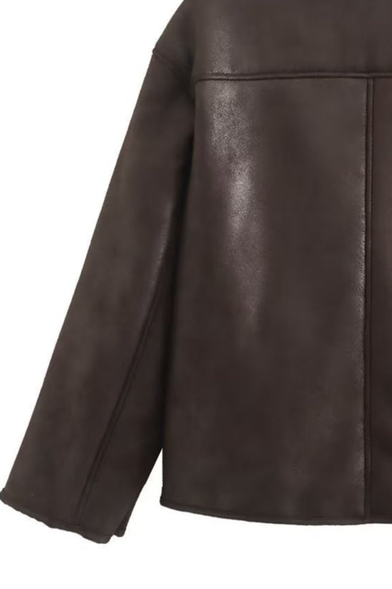 Jacke Damen braun oversized mit breitem Revers - 6 - Atelier-Zofia