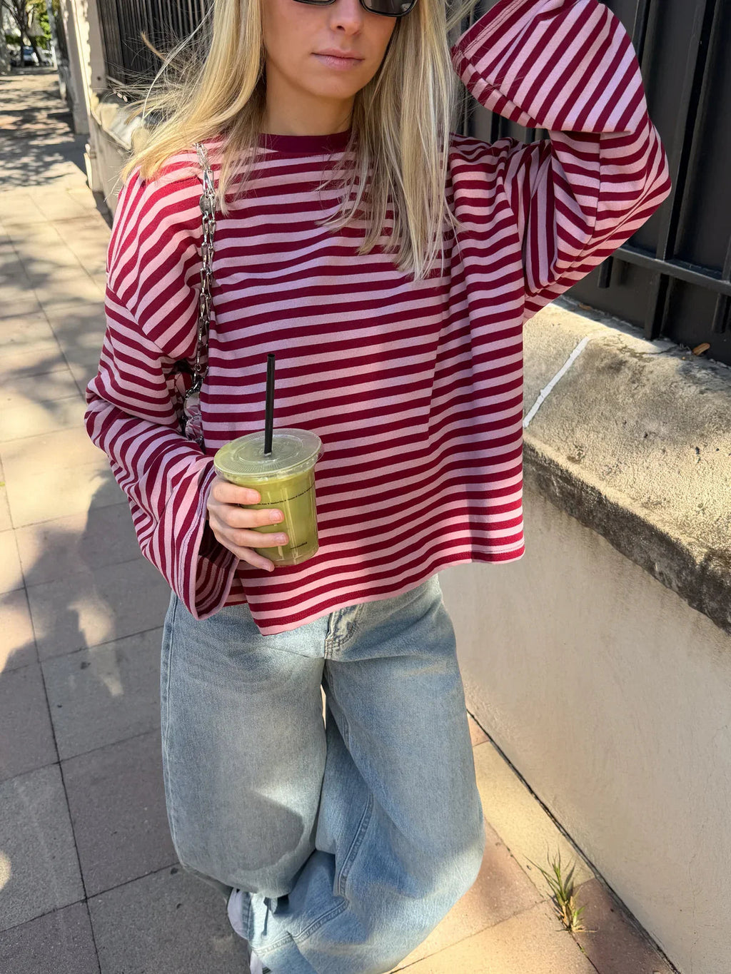 Pullover Damen rot-weiß gestreift mit weitem Schnitt - 3 - Atelier-Zofia
