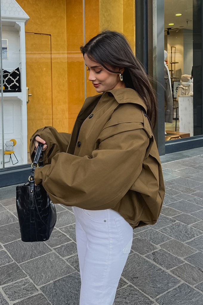 Jacke Damen braun oversized mit großen Ärmeln - 3 - Atelier-Zofia