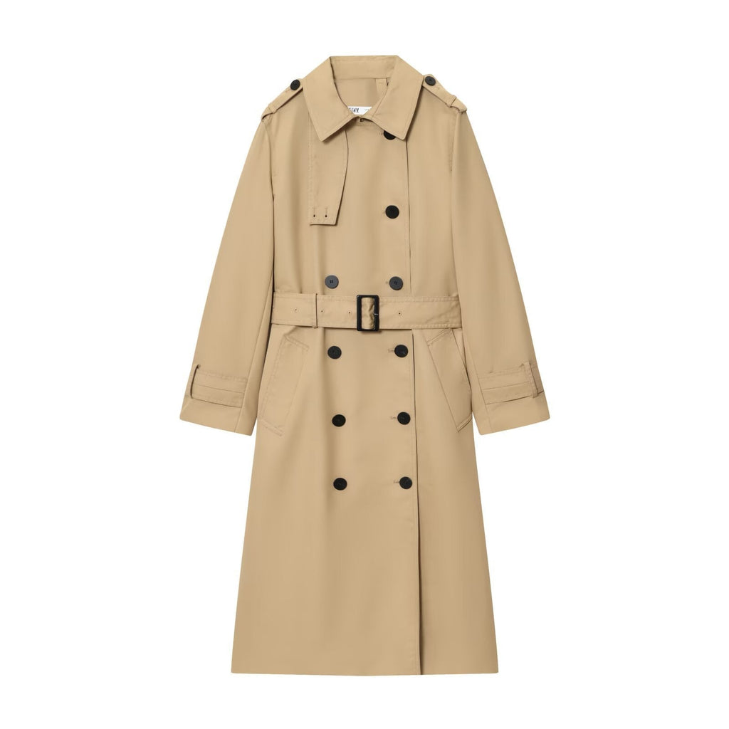 Trenchcoat Damen beige tailliert mit Gürtel und doppelter Knopfreihe - 1 - Atelier-Zofia