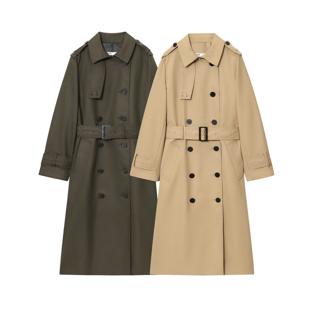 Trenchcoat Damen beige tailliert mit Gürtel und doppelter Knopfreihe - 5 - Atelier-Zofia