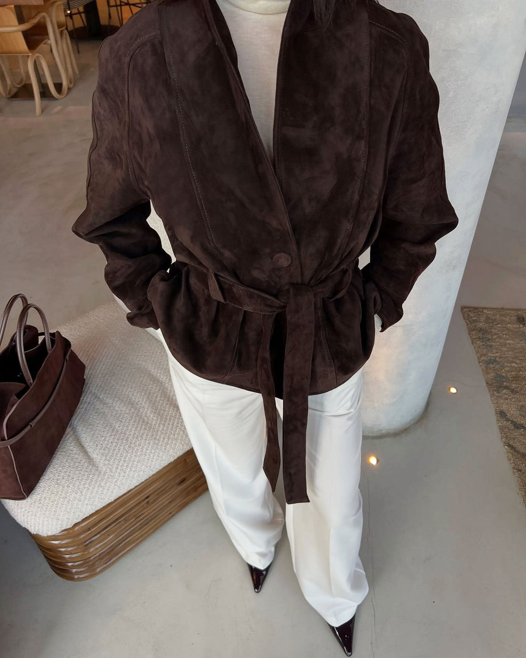 Jacke Damen braun tailliert mit Gürtel - 2 - Atelier-Zofia