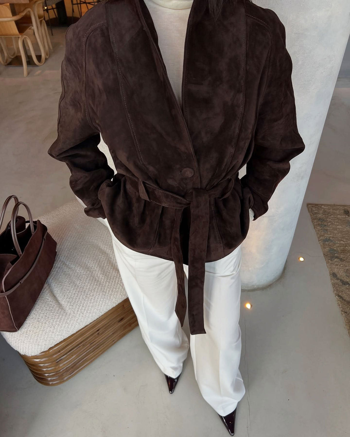 Jacke Damen braun tailliert mit Gürtel - 2 - Atelier-Zofia