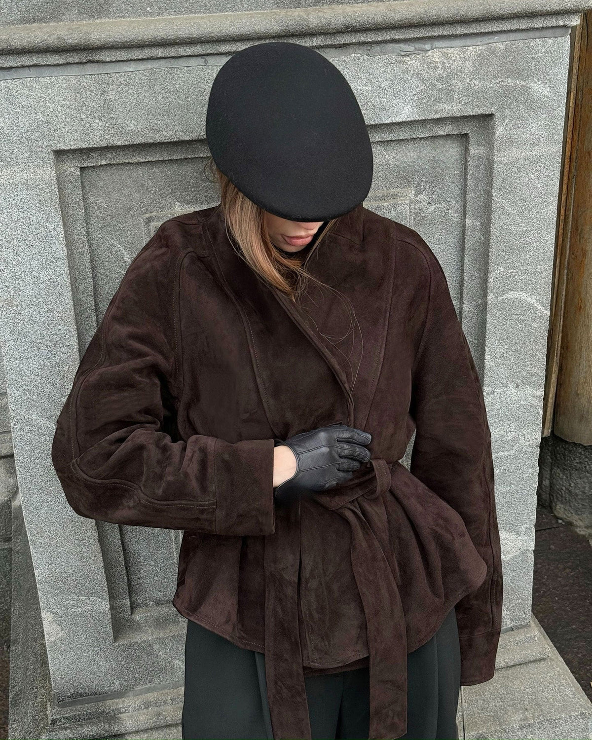 Jacke Damen braun tailliert mit Gürtel - 6 - Atelier-Zofia