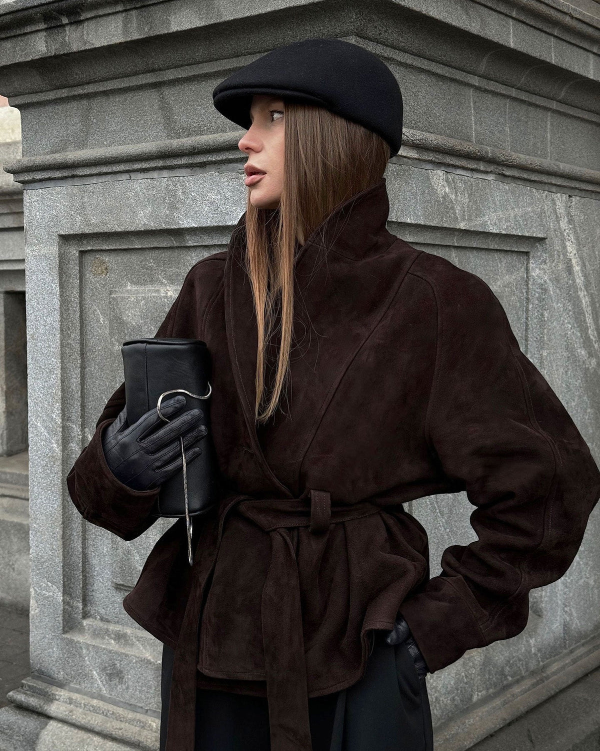 Jacke Damen braun tailliert mit Gürtel - 7 - Atelier-Zofia