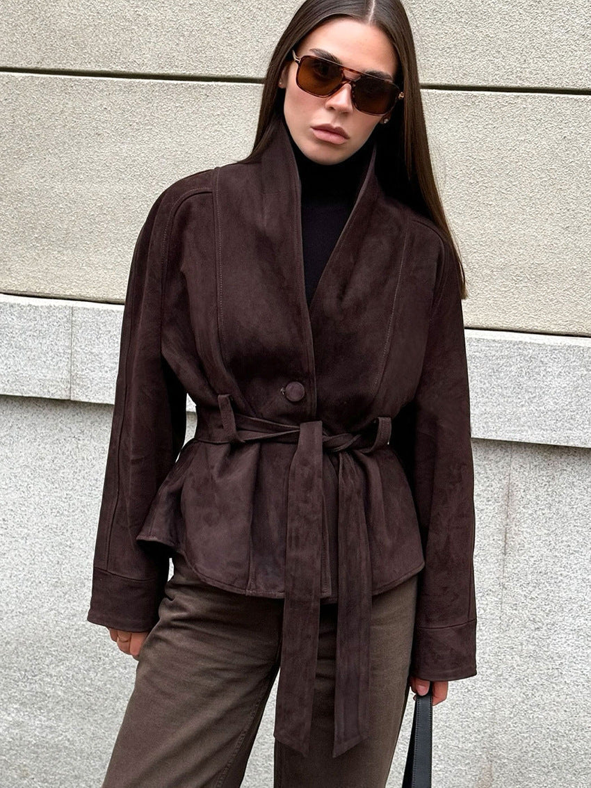 Jacke Damen braun tailliert mit Gürtel - 9 - Atelier-Zofia