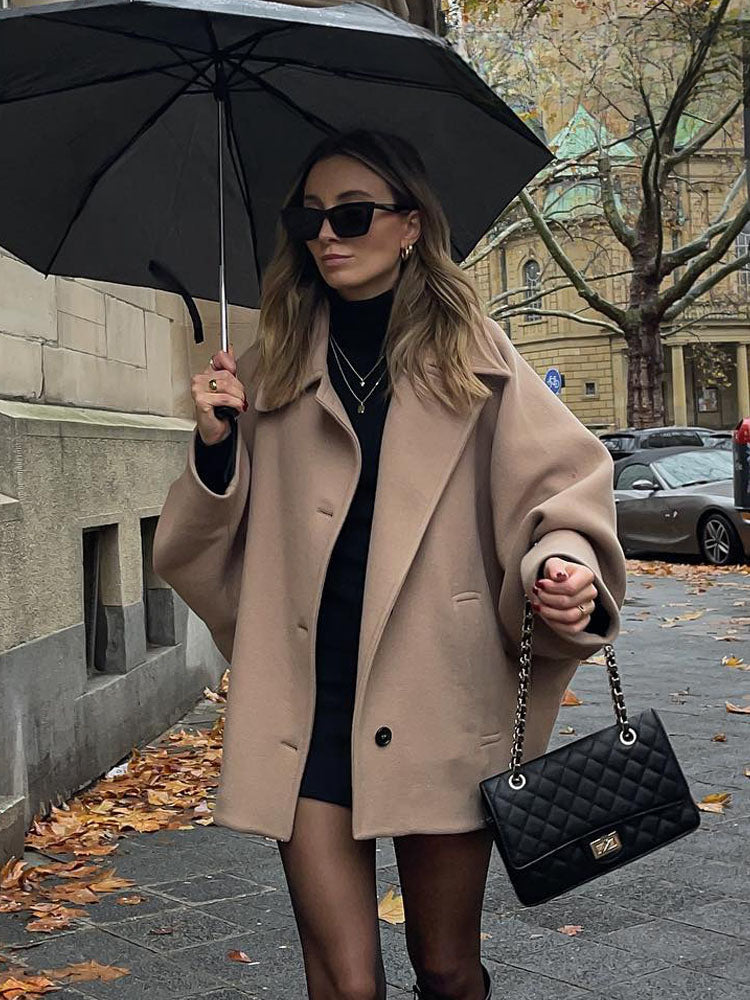 Jacke Damen beige Oversized mit breitem Revers - 3 - Atelier-Zofia