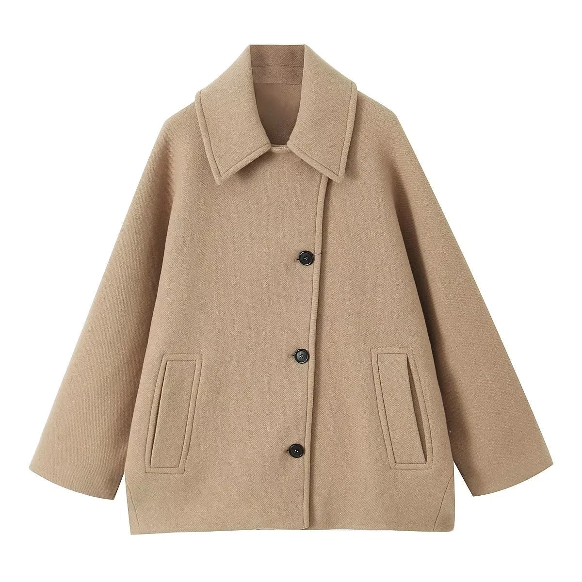 Jacke Damen beige Oversized mit breitem Revers - 4 - Atelier-Zofia