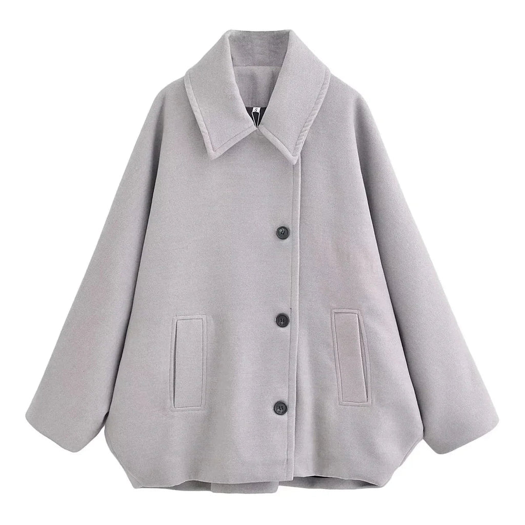 Jacke Damen beige Oversized mit breitem Revers - 6 - Atelier-Zofia