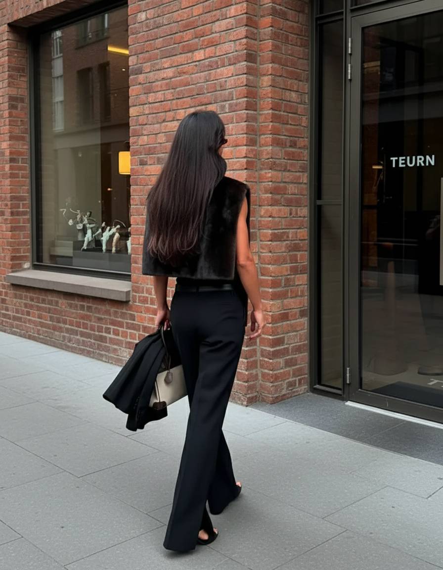Weste Damen schwarz figurbetont mit hohem Kragen - 3 - Atelier-Zofia