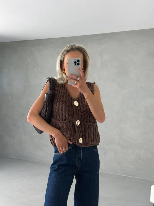 Damen Weste grün locker mit Knopfdetail - 7 - Atelier-Zofia
