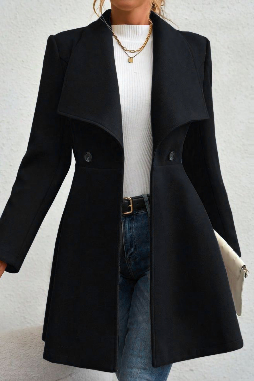 Mantel Damen schwarz tailliert mit Wasserfallkragen - 1 - Atelier-Zofia