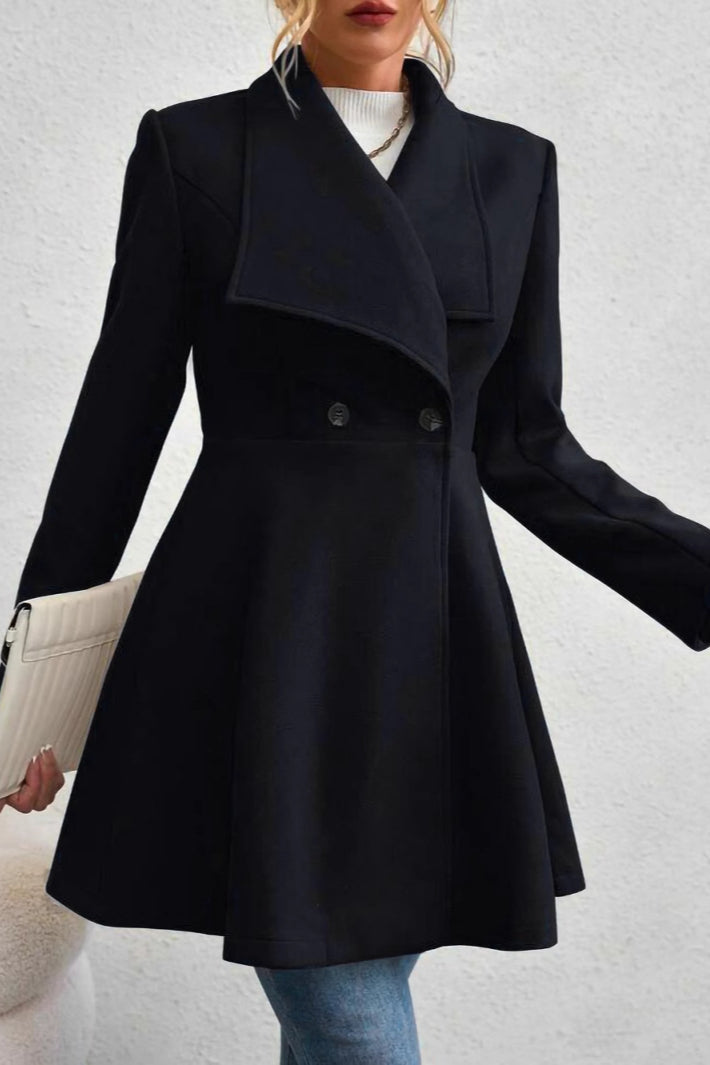 Mantel Damen schwarz tailliert mit Wasserfallkragen - 2 - Atelier-Zofia