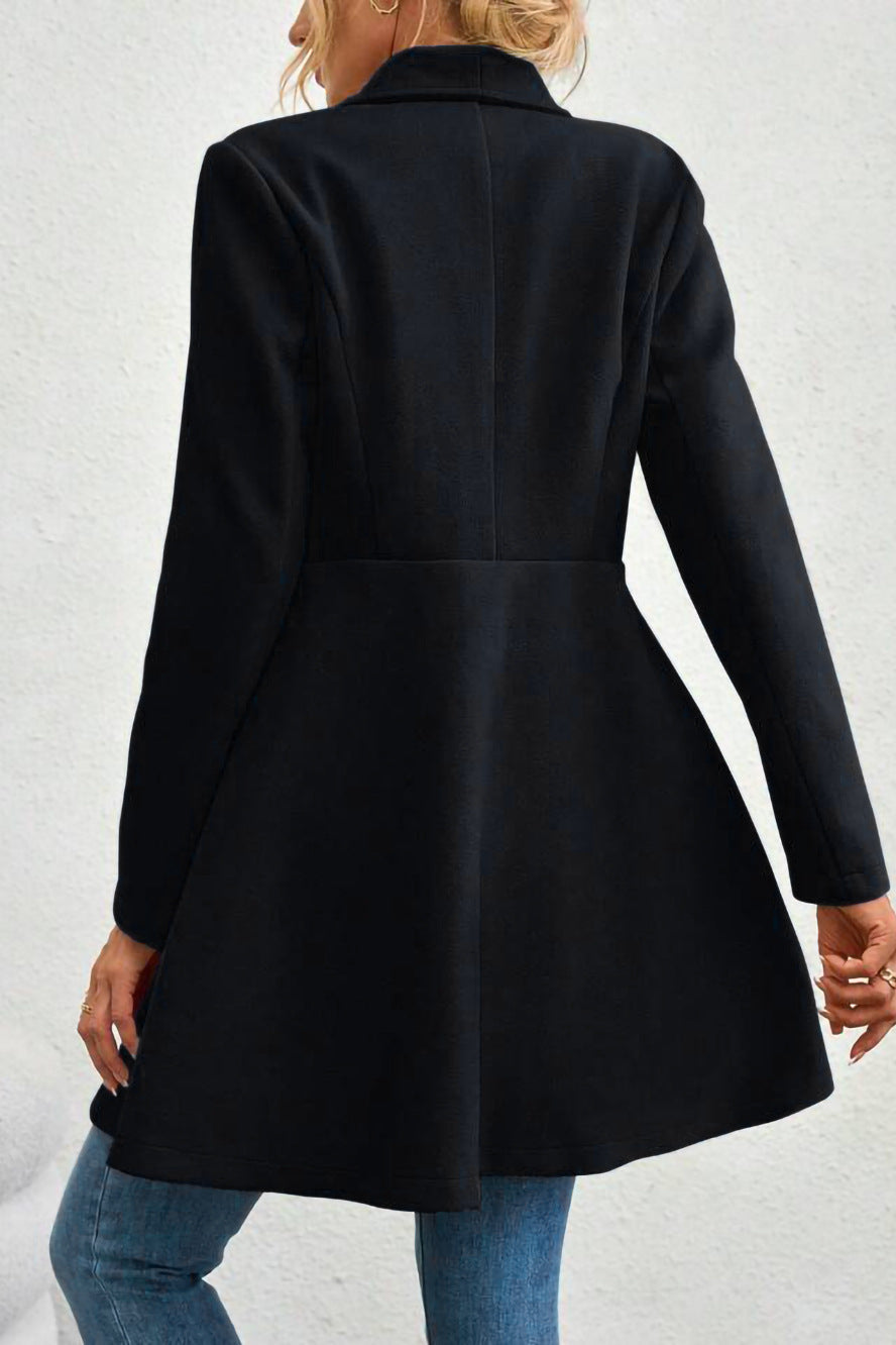 Mantel Damen schwarz tailliert mit Wasserfallkragen - 4 - Atelier-Zofia