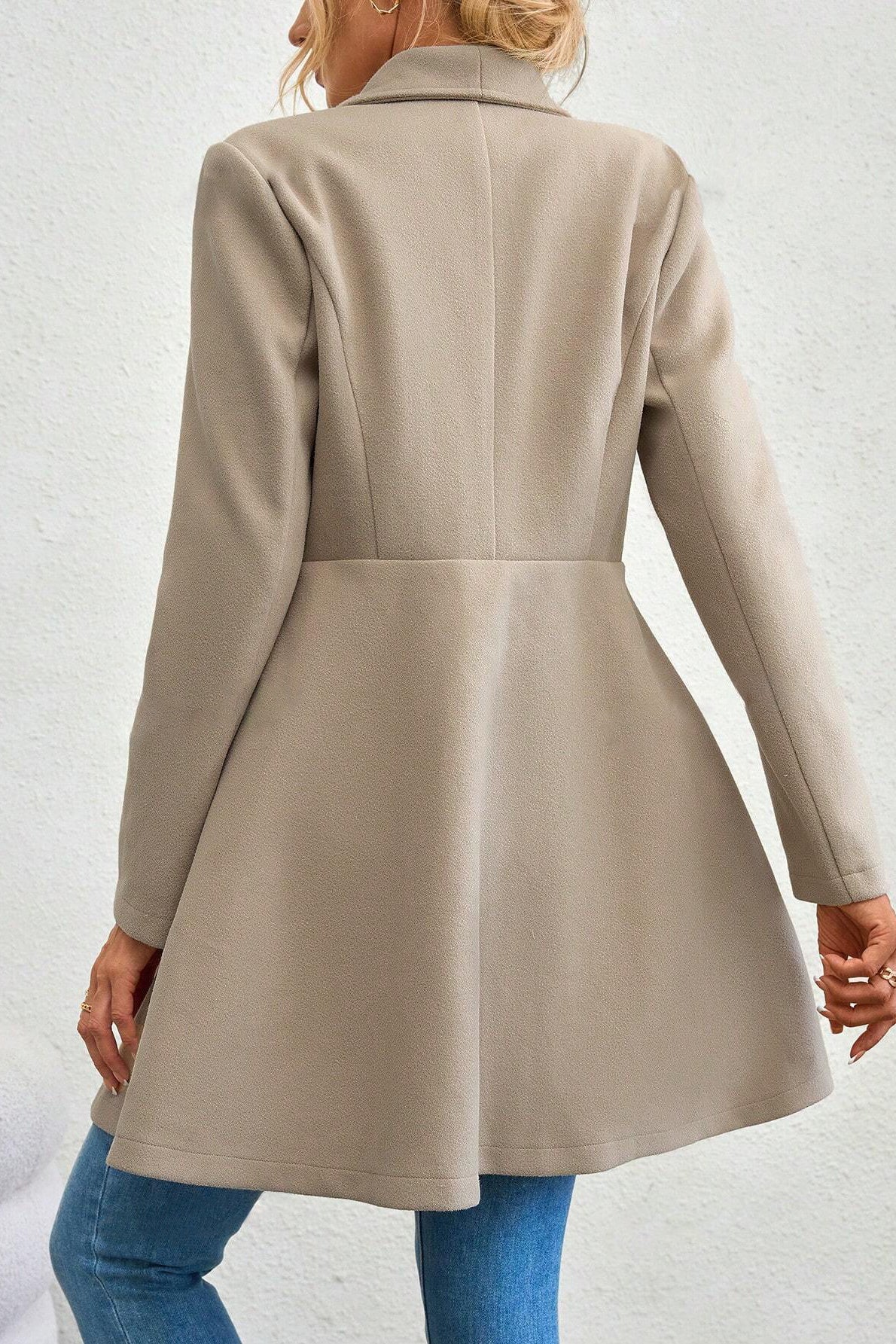 Mantel Damen schwarz tailliert mit Wasserfallkragen - 8 - Atelier-Zofia