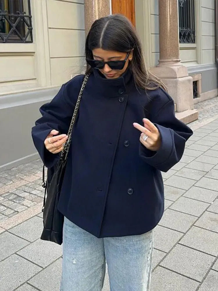 Jacke Damen grau tailliert mit Stehkragen und Knopfverschluss - 4 - Atelier-Zofia