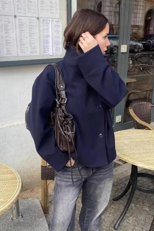 Jacke Damen grau tailliert mit Stehkragen und Knopfverschluss - 5 - Atelier-Zofia