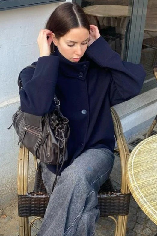 Jacke Damen grau tailliert mit Stehkragen und Knopfverschluss - 6 - Atelier-Zofia
