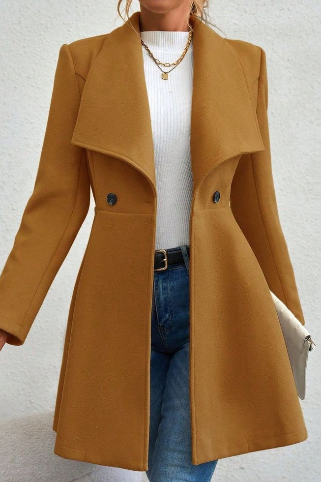 Mantel Damen schwarz tailliert mit Wasserfallkragen - 13 - Atelier-Zofia