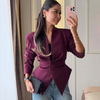 Blazer Damen schwarz tailliert mit tiefem V-Ausschnitt - 4 - Atelier-Zofia