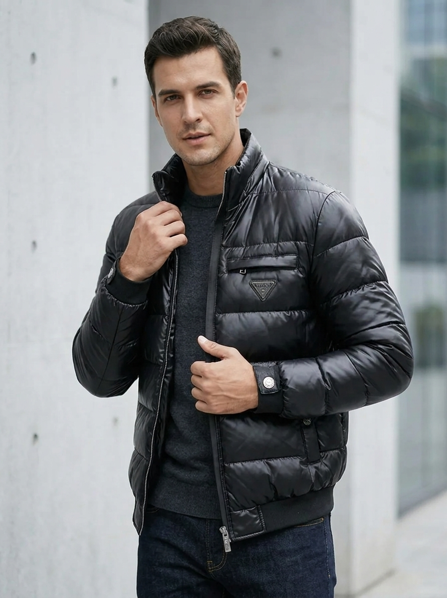 Herrenjacke schwarz tailliert mit Stehkragen und praktischen Taschen - 3 - Atelier-Zofia