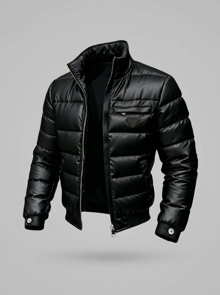 Herrenjacke schwarz tailliert mit Stehkragen und praktischen Taschen - 4 - Atelier-Zofia