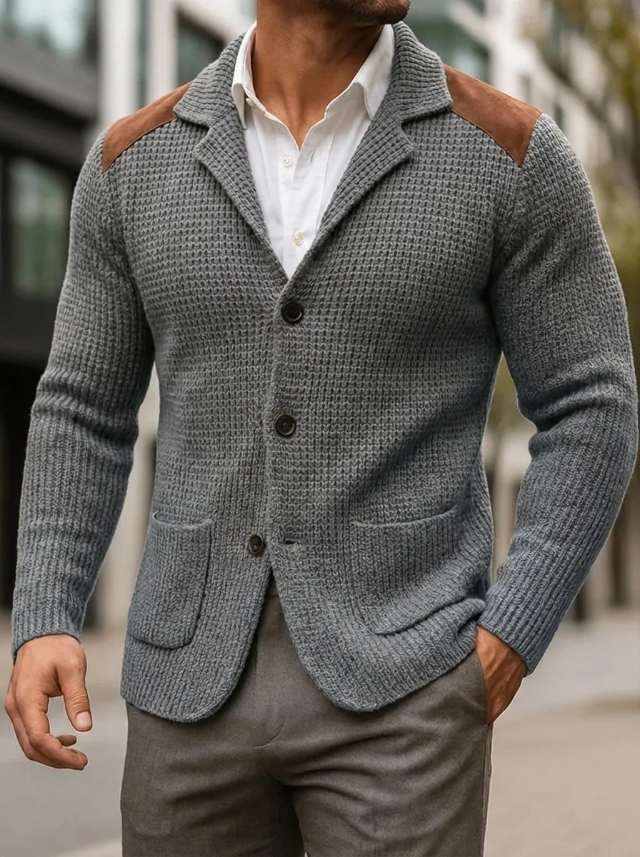 Blazer Herren grau tailliert mit Lederakzenten - 3 - Atelier-Zofia