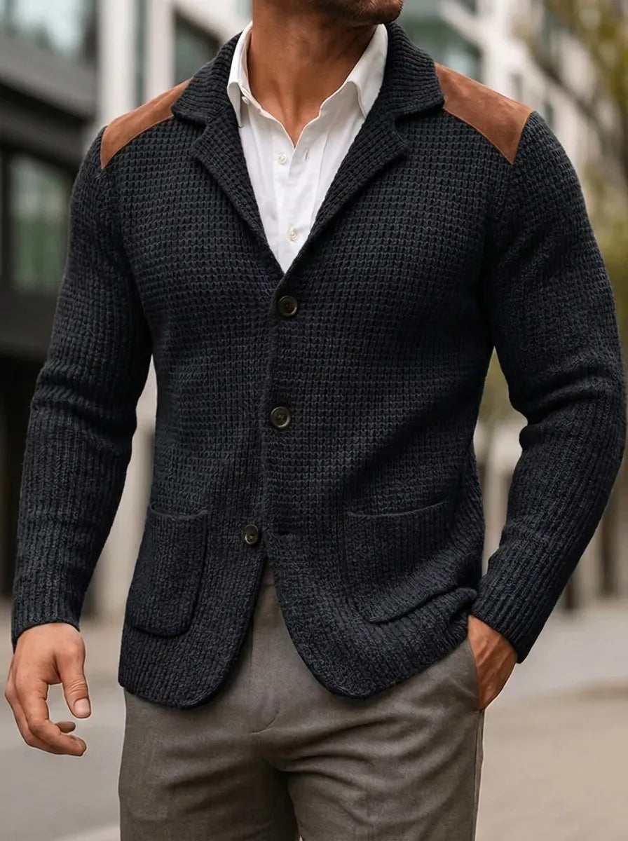 Blazer Herren grau tailliert mit Lederakzenten - 4 - Atelier-Zofia