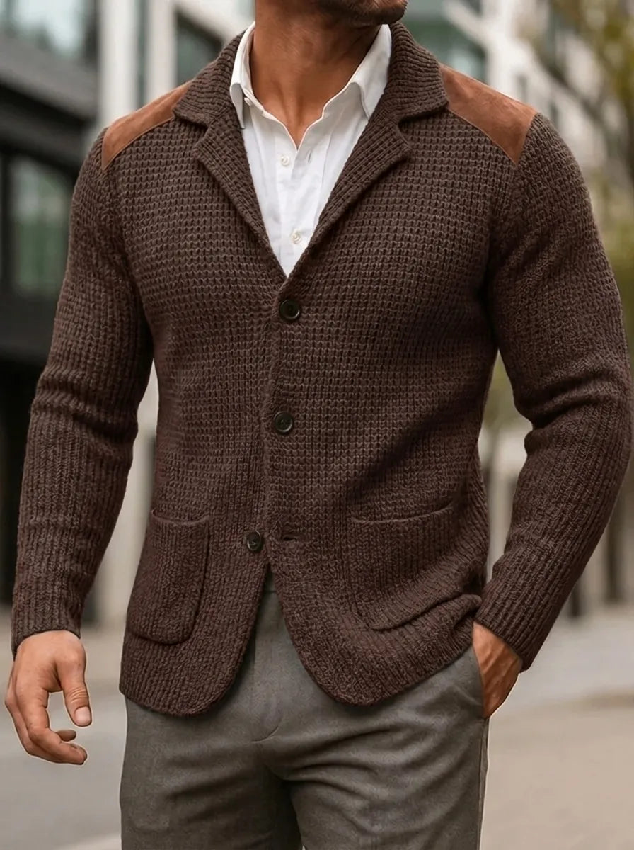 Blazer Herren grau tailliert mit Lederakzenten - 5 - Atelier-Zofia