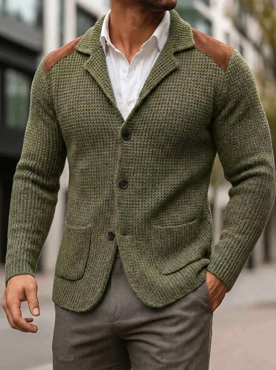 Blazer Herren grau tailliert mit Lederakzenten - 6 - Atelier-Zofia