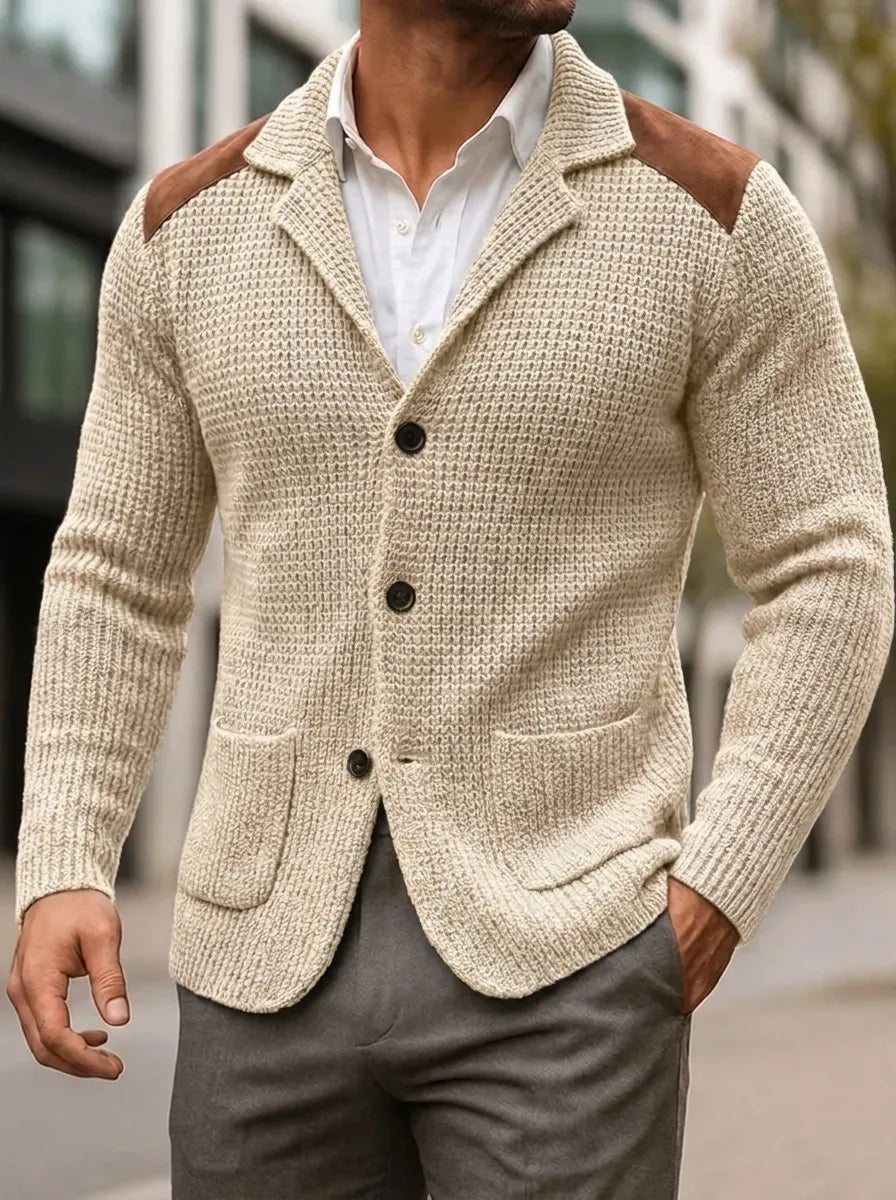 Blazer Herren grau tailliert mit Lederakzenten - 7 - Atelier-Zofia