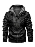 Lederjacke Herren schwarz mit Kapuze und praktischen Taschen - 4 - Atelier-Zofia