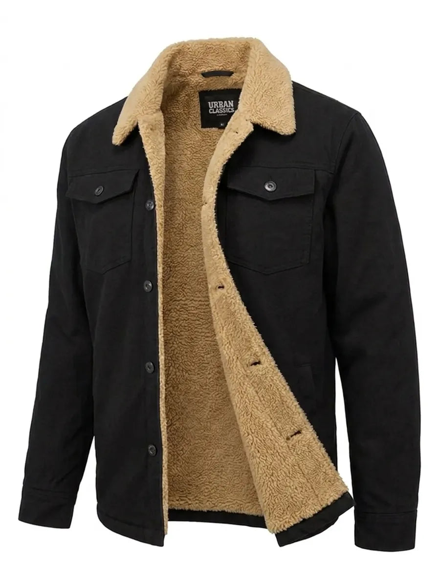 Jacket Men schwarz bequem mit Teddyfell-Kragen - 4 - Atelier-Zofia