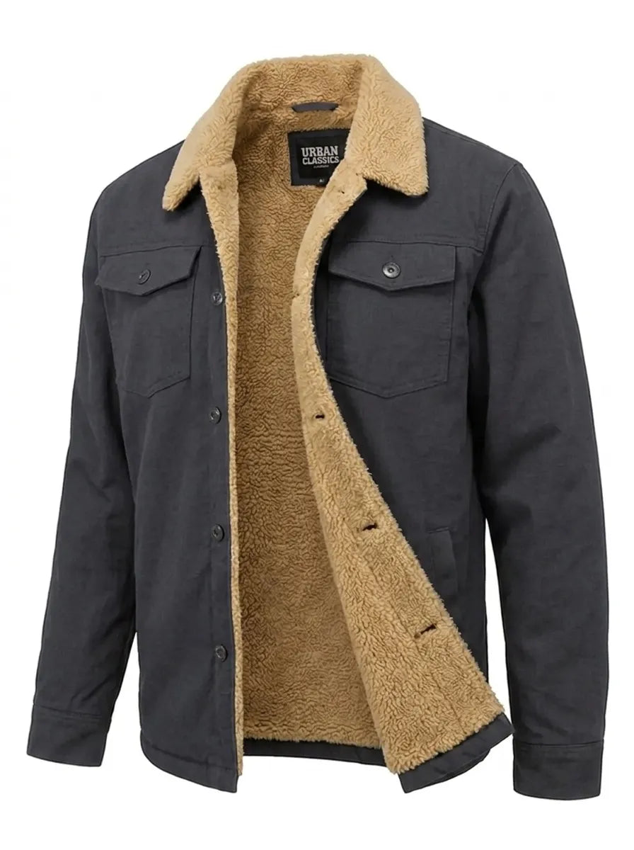 Jacket Men schwarz bequem mit Teddyfell-Kragen - 5 - Atelier-Zofia