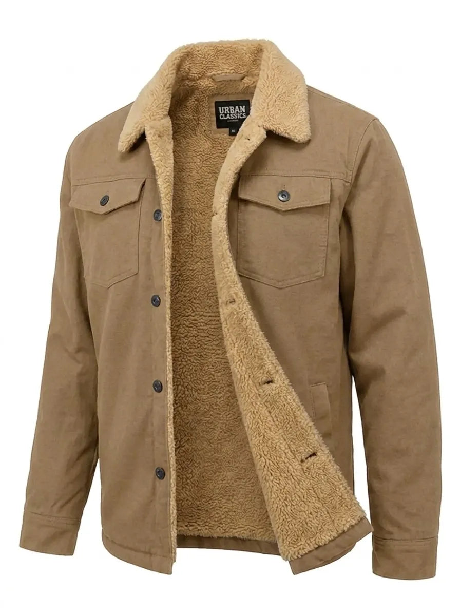 Jacket Men schwarz bequem mit Teddyfell-Kragen - 6 - Atelier-Zofia
