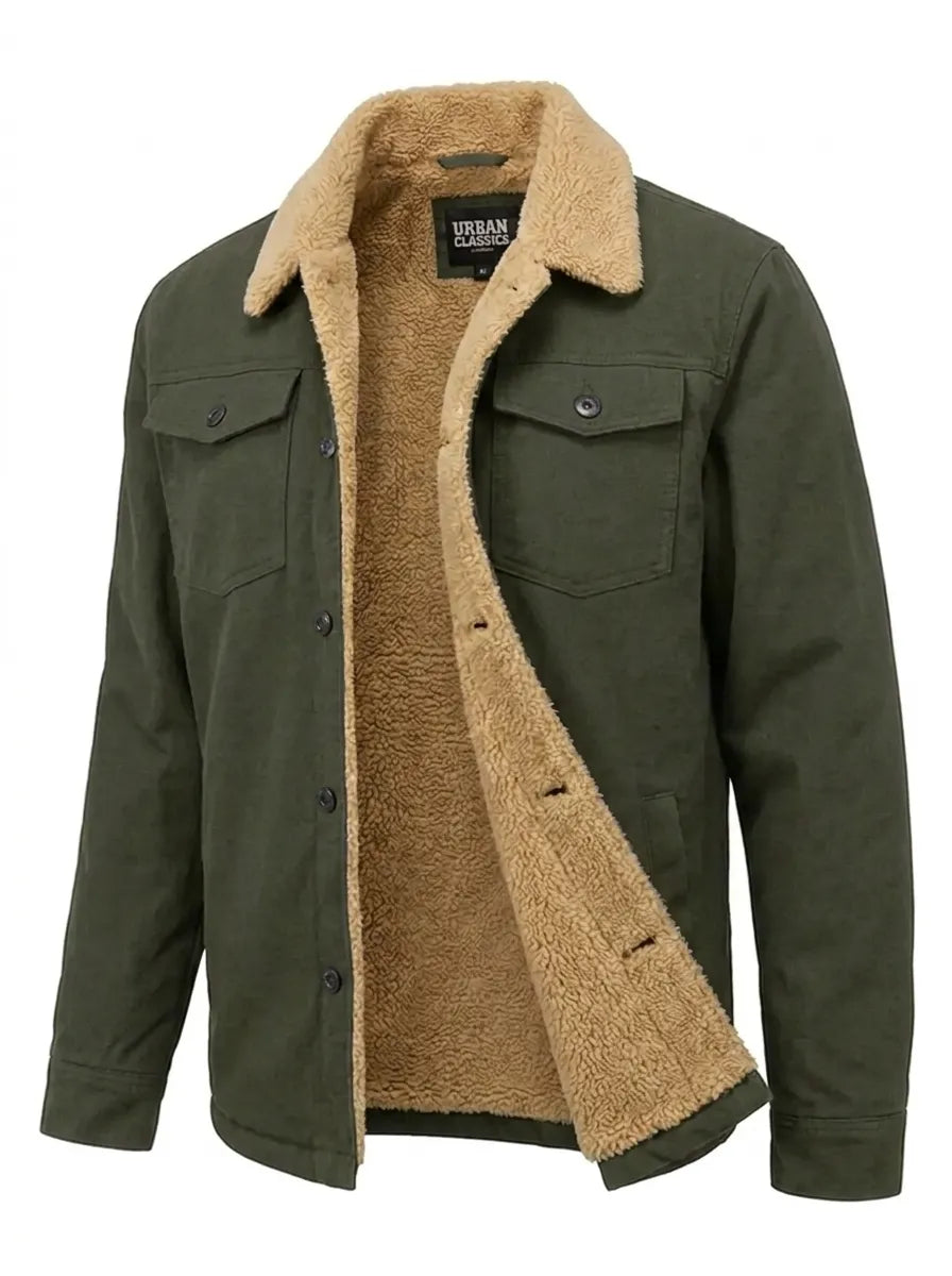 Jacket Men schwarz bequem mit Teddyfell-Kragen - 7 - Atelier-Zofia