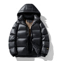 Steppjacke Herren schwarz mit Kapuze und glänzendem Innenfutter - 1 - Atelier-Zofia
