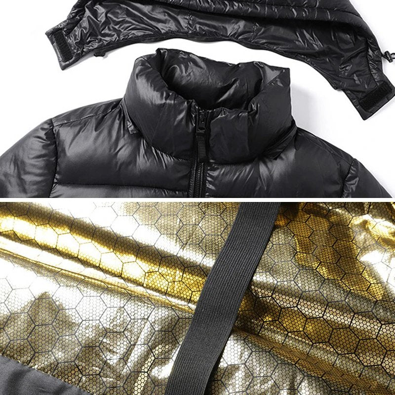 Steppjacke Herren schwarz mit Kapuze und glänzendem Innenfutter - 2 - Atelier-Zofia