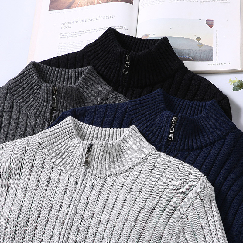 Strickjacke Herren schwarz figurbetont mit Stehkragen - 7 - Atelier-Zofia