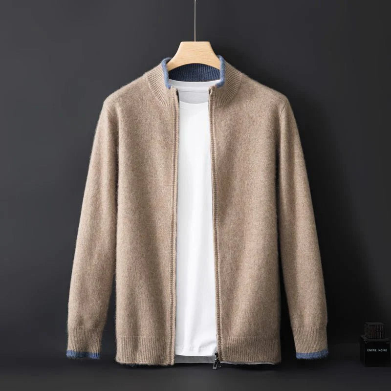 Cardigan Damen beige tailliert mit Reißverschluss und Stehkragen - 2 - Atelier-Zofia